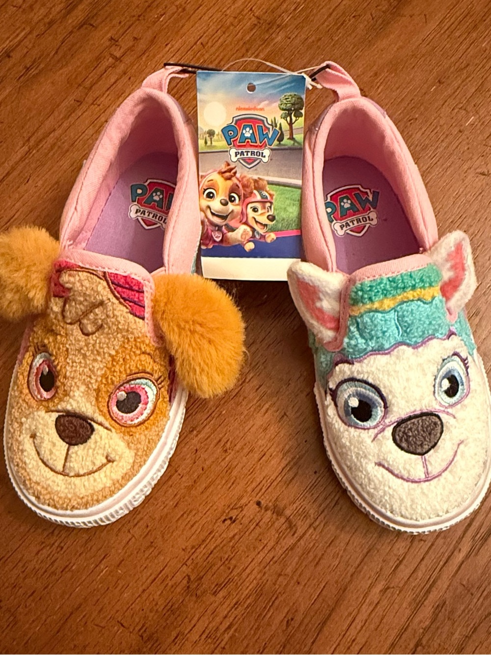 Paw Patrol Girls Plush Character Slip-On fun Shoes - Pink, Tan, Teal